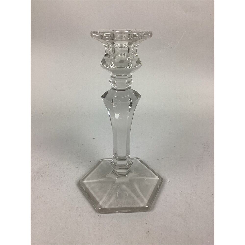 Elegant Clear Glass Candle Holder With Hexagon Base - 8”H